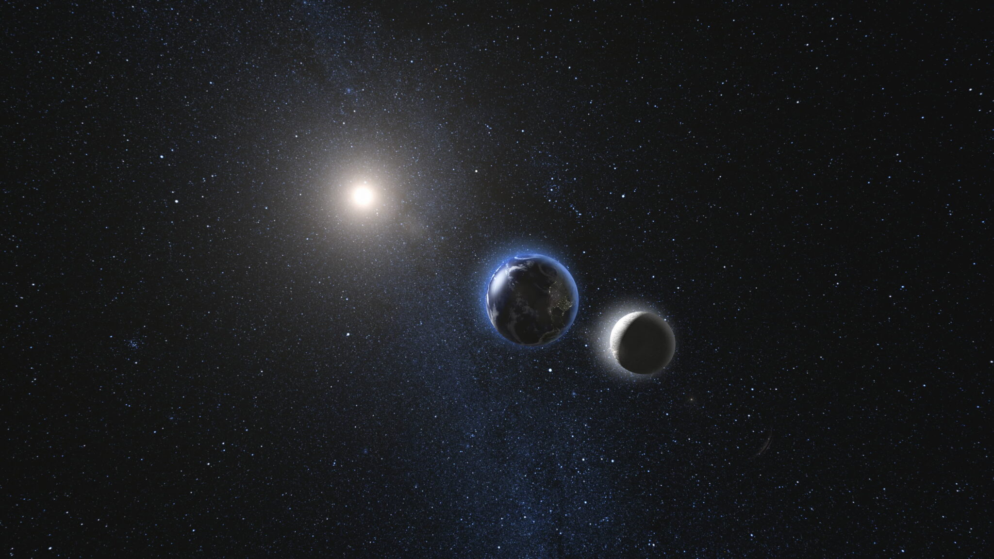 earth and moon rotating and approach in open space 2023 11 27 04 49 43 utc scaled